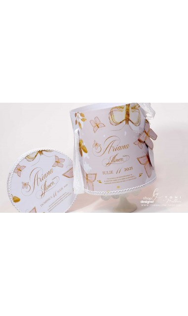 Trusou botez personalizat si brodat cu fluturi roz albi sau gold 10